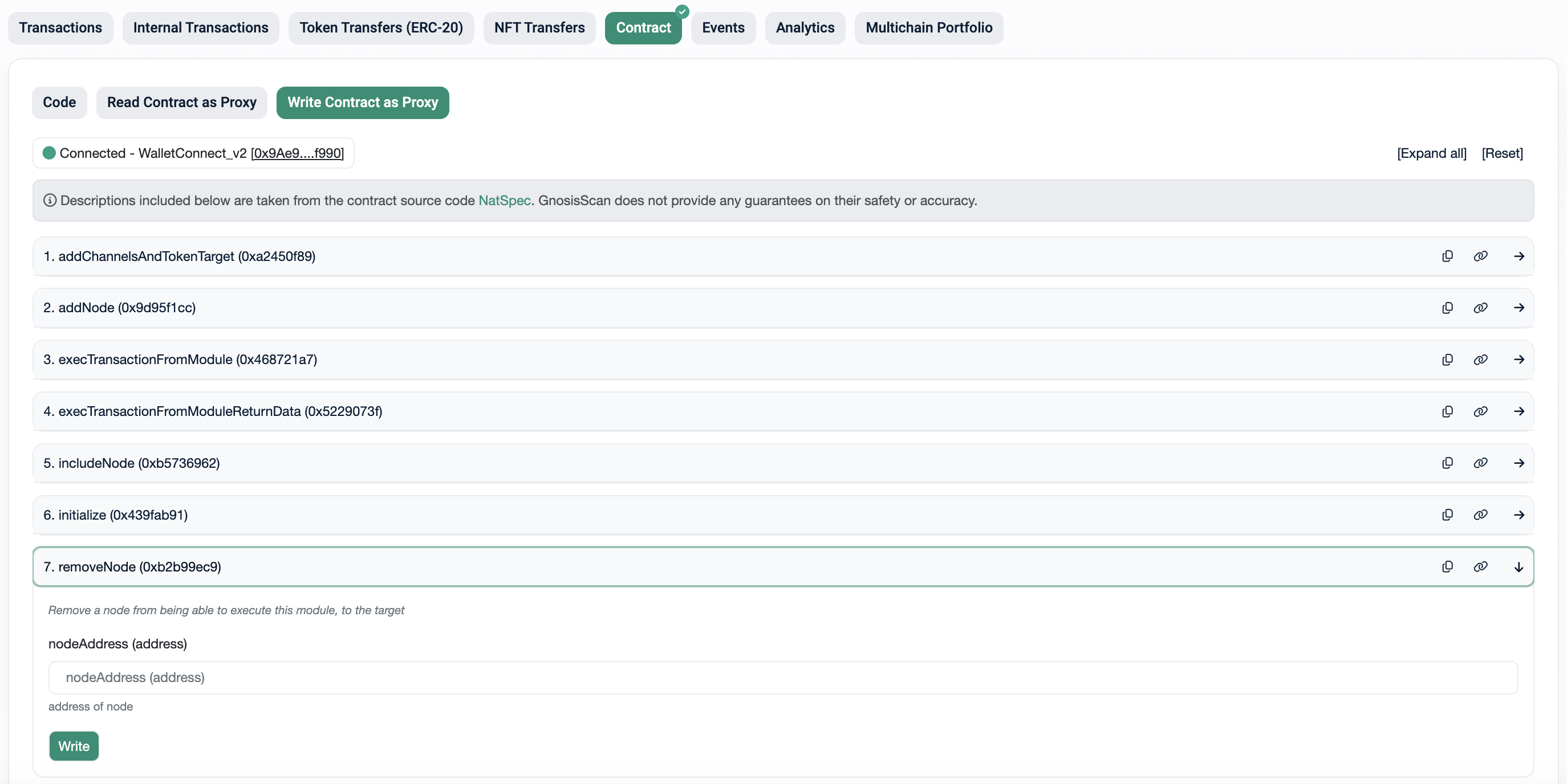 Gnosis scan write contract
